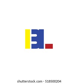 BL flat initial letter logo combining yellow blue red