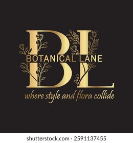 BL Floral Emblem showcases refined, organic, and hand-drawn botanical and floral elements in a modern, minimal design with chic line art for elegant, nature-inspired branding.