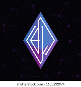 BL Initial letter block chain logo icon vector template. Looping mono line circuit letter on rhombus cube logo