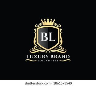 BL Initial Letter Gold calligraphic feminine floral hand drawn heraldic monogram antique vintage style luxury logo design.