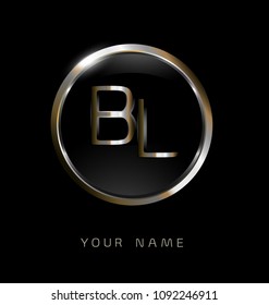 BL initial letters with circle elegant logo golden silver black background
