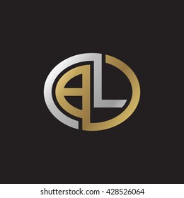 BL initial letters looping linked ellipse elegant logo golden silver black background