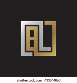 BL initial letters looping linked square elegant logo golden silver black background