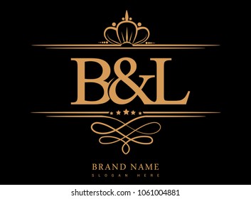B&L Initial logo, Ampersand initial logo gold with crown and classic pattern