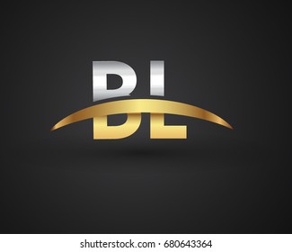 BL initial logo company name colored gold and silver swoosh design. vector logo for business and company identity.
