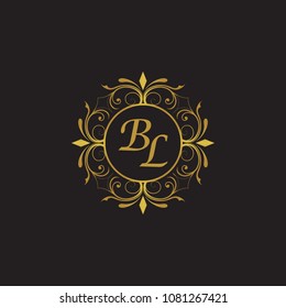 BL Initial logo. Ornament ampersand monogram golden logo black background