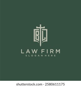 BL initial monogram for law firm with sword and shield logo image