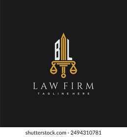 BL initial monogram for lawfirm logo with sword and scale