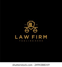 BL initial monogram for lawfirm logo with scales and shield luxury image