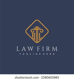 BL initial monogram logo for lawfirm with pillar in creative square design