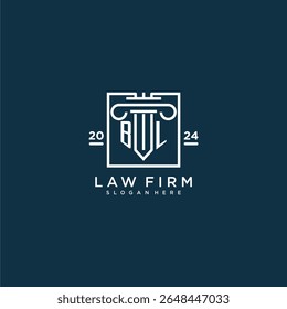 BL logotipo monograma inicial para escritório de advocacia com design de pilares em quadrado criativo
