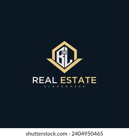 BL initial monogram logo for real estate with home shape creative design