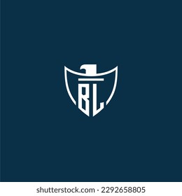 BL initial monogram logo for shield with eagle image vector design