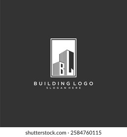 BL initial monogram real estate logo with building creative square style design