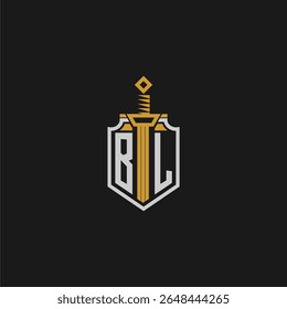 BL initial monogram for shield and sword style image