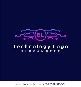 BL initial monogram for technology logo with circle style design