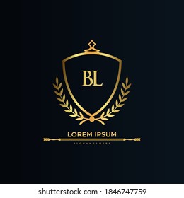 Letra BL Inicial con Plantilla Real.elegante con el vector logotipo de la corona, Ilustración vectorial con logotipo de letras creativas.