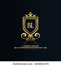 BL Letter Initial with Royal Template.elegant with crown logo vector, Creative Lettering Logo Vector Illustration.