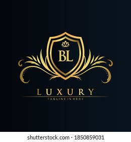 Letra BL Inicial con Plantilla Real.elegante con el vector logotipo de la corona, Ilustración vectorial con logotipo de letras creativas.