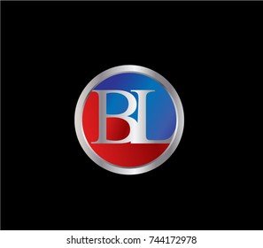 BL Letter logo Design in a circle. Blue Red and silver colored

