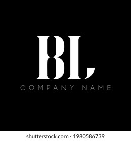 Logo-Design für BL-Buchstaben. Anfangsbuchstabe BL Großbuchstabe Monogramm Logo weiß Farbe.