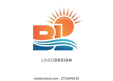BL Letter Logo Monogram Sun Wave Design de marca moderno