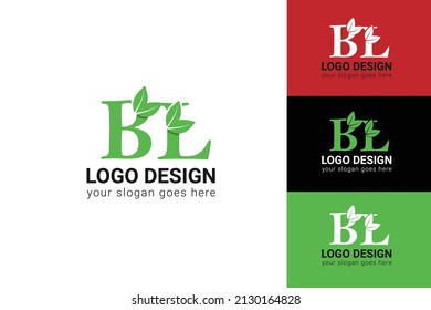 BL schreibt das Öko-Logo mit Blatt. Vektorgrafik für Naturplakate, umweltfreundliches Emblem, veganische Identität, pflanzliche und botanische Karten usw. Ökologie BL Buchstaben Logo mit grünem Blatt.