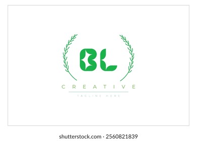 BL letters eco logo with leaf. Fresh nature and healthy leaf logo design.