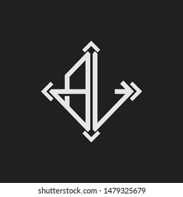 BL Logo Abstrac letter Monogram with Arrow in every side isolated on black background
