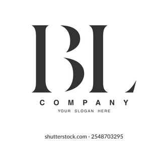 Projeto do logotipo BL. Estilo de fonte das letras iniciais b e l serif. Tipografia clássica do nome da empresa. Logotipo ou identidade da moda. Ilustração vetorial.