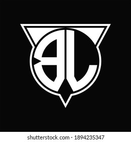 BL Logo monogram with circle shape and half triangle rounded on black background