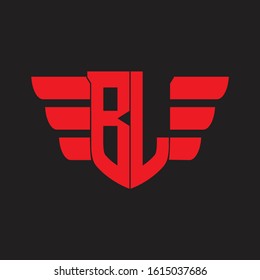 BL Logo monogram with emblem and wings element design template on red colors
