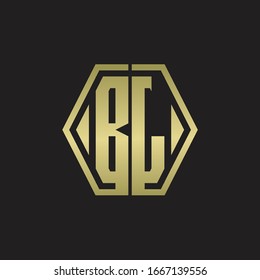 BL Logo monogram with hexagon line rounded design template with gold colors