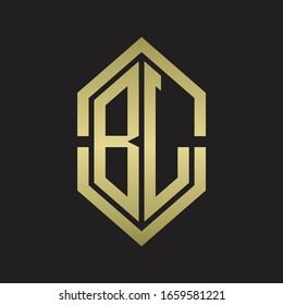 BL-Logo-Monogramm mit hexagonfarbiger Form und Rahmenschnitt-Stil mit goldfarbigen Farben
