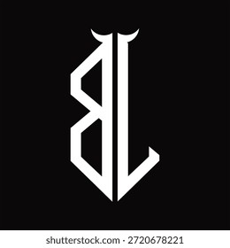 BL Logo-Monogramm mit Hornform, einzelne schwarz-weiße Designvorlage auf schwarzem Hintergrund