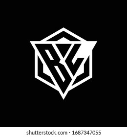 BL logo monogram with triangle and hexagon shape combination isolated on back and white colors