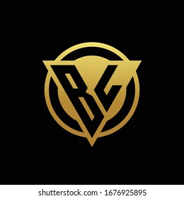 BL logo monogram with triangle shape and circle rounded style isolated on gold colors and black background design template