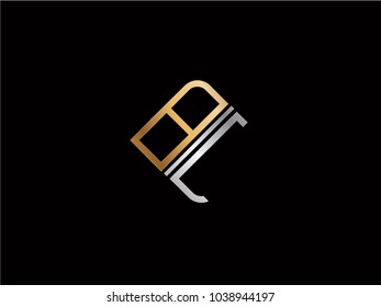BL square shape Letter logo Design in silver gold color
