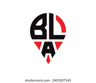 BLA letter location shape logo design. BLA letter location logo simple design