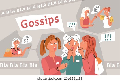 Bla meme collage with gossiping friends symbols flat vector illustration