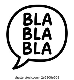Ícone de balão de fala bla bla. Vetor de estilo doodle desenhado à mão para design cômico, humor e ilustrações de bate-papo. Isolado.