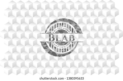 Blab realistic grey emblem with cube white background