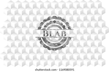 Blab realistic grey emblem with geometric cube white background