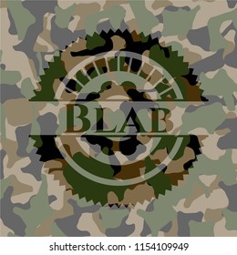 Blab written on a camouflage texture