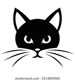 The blac cat face logo features sharp, pointed ears, intense eyes, and prominent whiskers. The sleek design captures the essence of mystery and elegance, making it perfect for modern, stylish branding