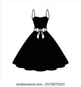 Black 1950s Cocktail Dress with Sweetheart Neckline, Spaghetti Straps, and White Bow at Waist

