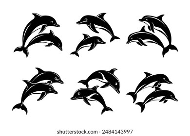 a black 2 Dolphins vector black silhouette