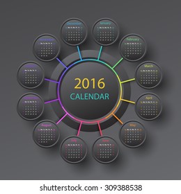 Black 2016 year circle calendar infographic style