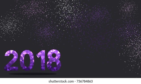 Black 2018 New Year background with lilac figures. Vector illustration.