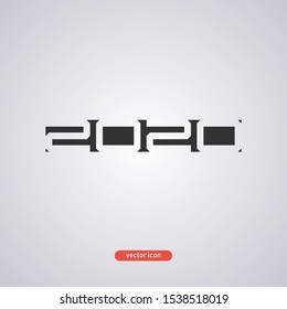 Black 2020 year icon in a flat style isolated on gray background. Vector illustration.
